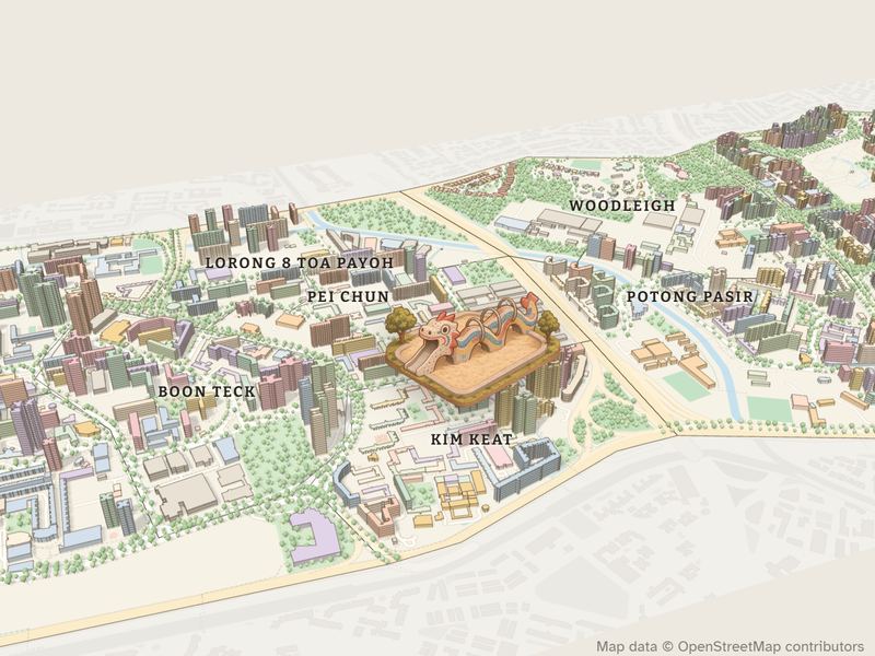 All of Toa Payoh standing in pastel 3D, with the Dragon Playground